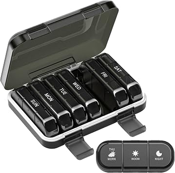 Weekly Pill Organizer 3 Times a Day, 7 Day Portable Pill Box for Pills, Vitamins, Fish Oil, Medication, Supplements 3x7 Black