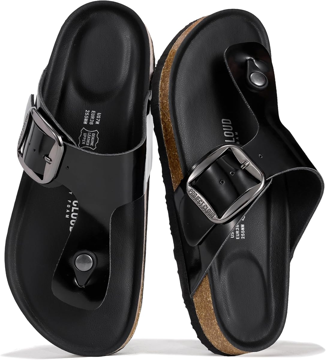 Project Cloud Sandalias y chanclas de cuero 100% genuino para mujer | Sandalias de mujer con plantilla de espuma viscoelástica, calzado de playa cómodo, ligero y antideslizante, sandalias informales de verano para todos los días para mujer
