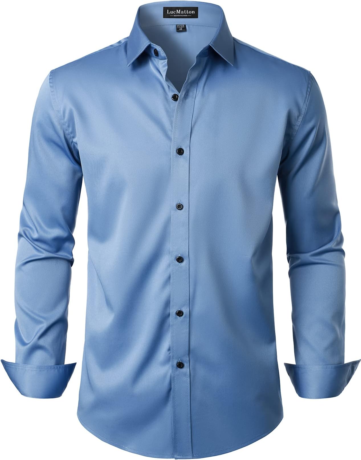 LucMatton Men's Dress Shirt Formal Stretch Wrinkle-Free Long Sleeve Slim Fit Button Down Shirts for Wedding Party