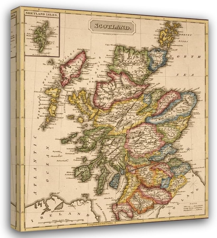 ArtDirect Scotland 1817 15x17 Gallery Wrapped Canvas Museum Art by Vintage Maps