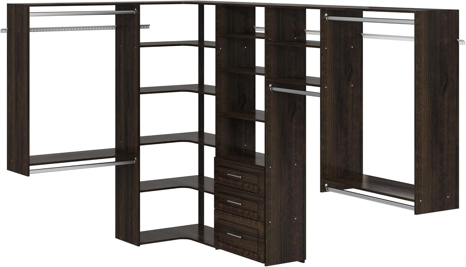 Modern Ultimate 84-115 in. Width Espresso Wood Closet Corner System - Truffle