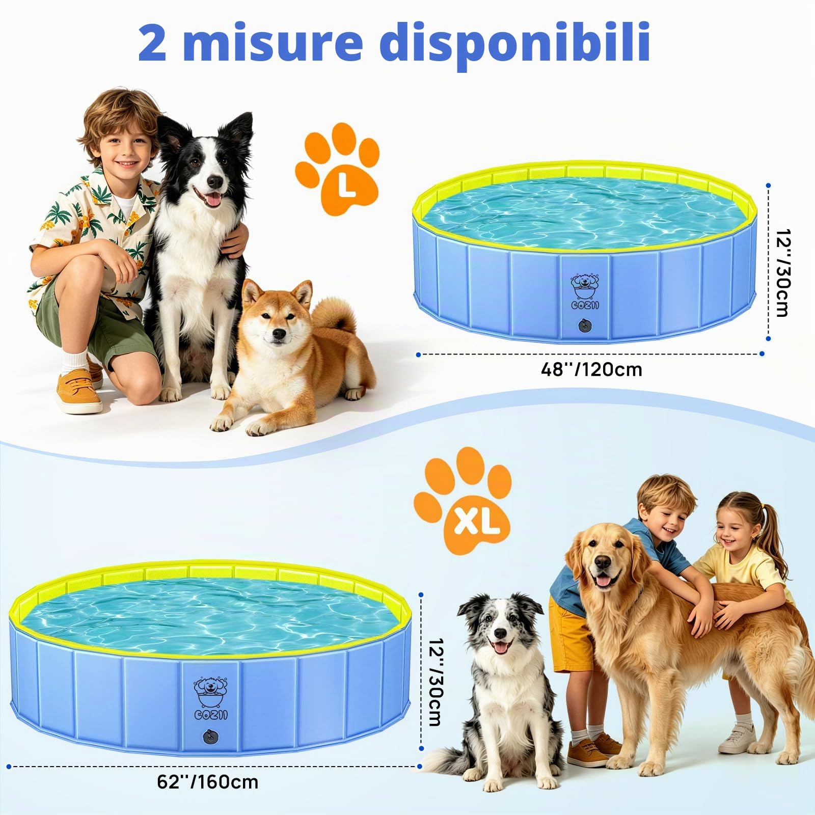 COZII Piscina per cani pieghevole, 160 x 30 cm, antiscivolo, resistente, grande, per cani, bordo in PP da 6 mm e PVC rigido, piscina portatile per bambini, cani, animali domestici