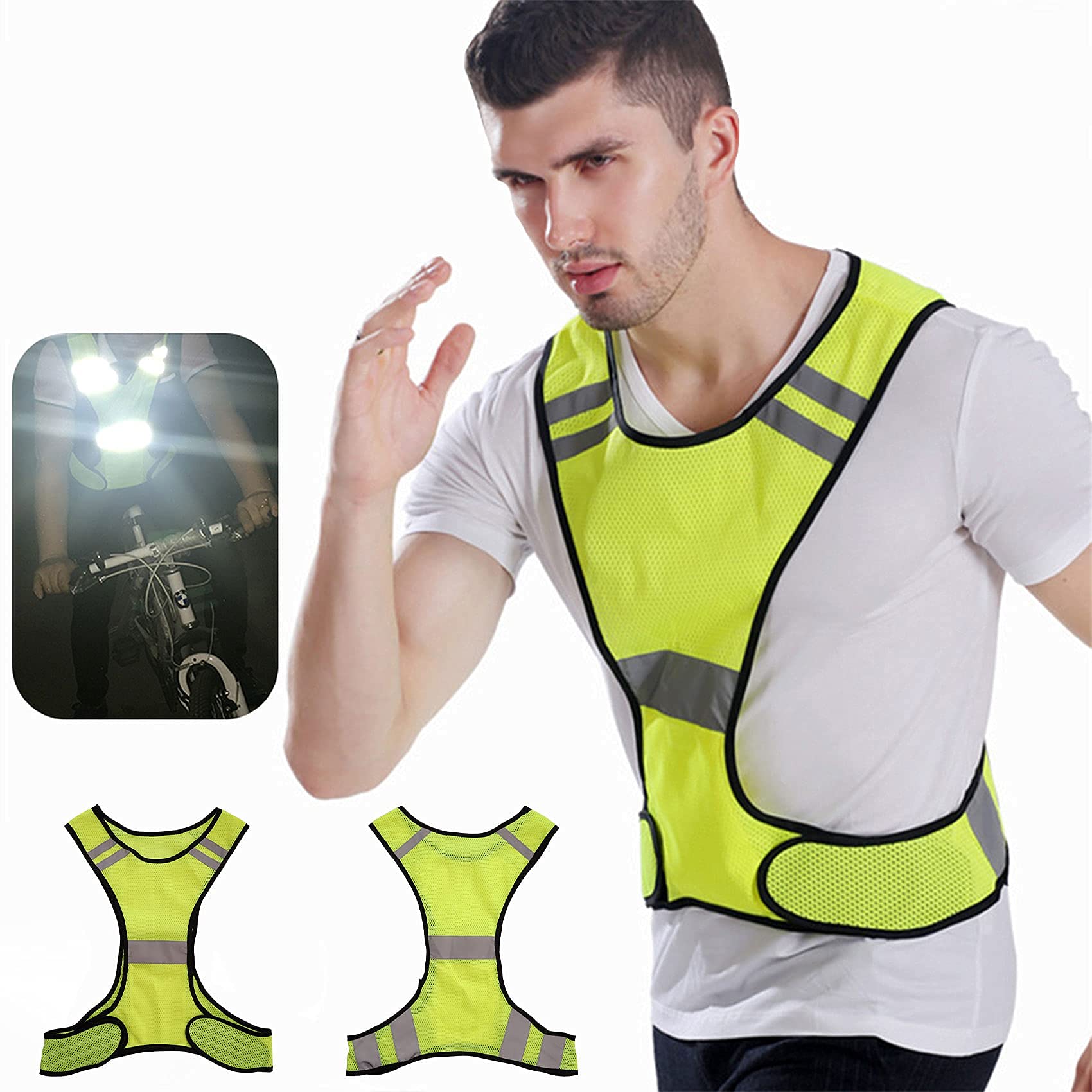 Abnaok Zestaw odblaskowych kamizelek – 4 x pasek odblaskowy i kamizelka odblaskowa, kamizelka odblaskowa z paskami odblaskowymi, kamizelka odblaskowa na rower, kamizelka odblaskowa do biegania w nocy, biegania
