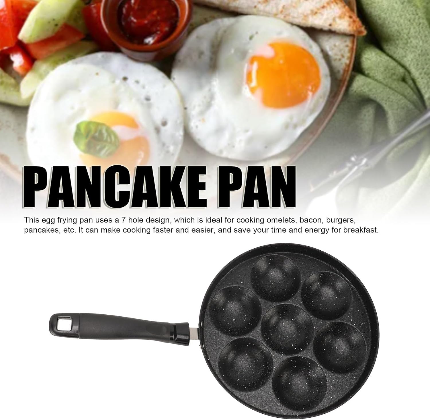 Aramox Nonstick Omelette Skillet Fast Heating Egg Pan 7 Holes Frying Pan for Home Kitchen Breakfast Making, Heatproof Handle