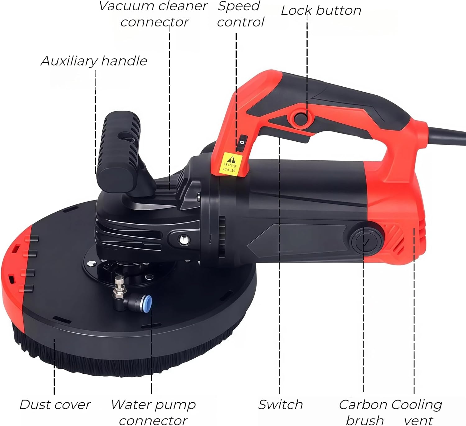 7 Inch Concrete Angle Grinder, 2000W Concrete Sander, 4800RPM Variable Speed Angle Grinder Tool, with Auxiliary Handle, Dust Shroud, Diamond Grinding Wheel, for Cement Granite Marble