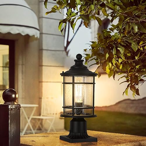 Miniatura 5 de Emliviar XE229P-S BK - Lámpara de poste moderna para exteriores con vidrio sembrado de 12.5 pulgadas, acabado negro, XE229P-S BK