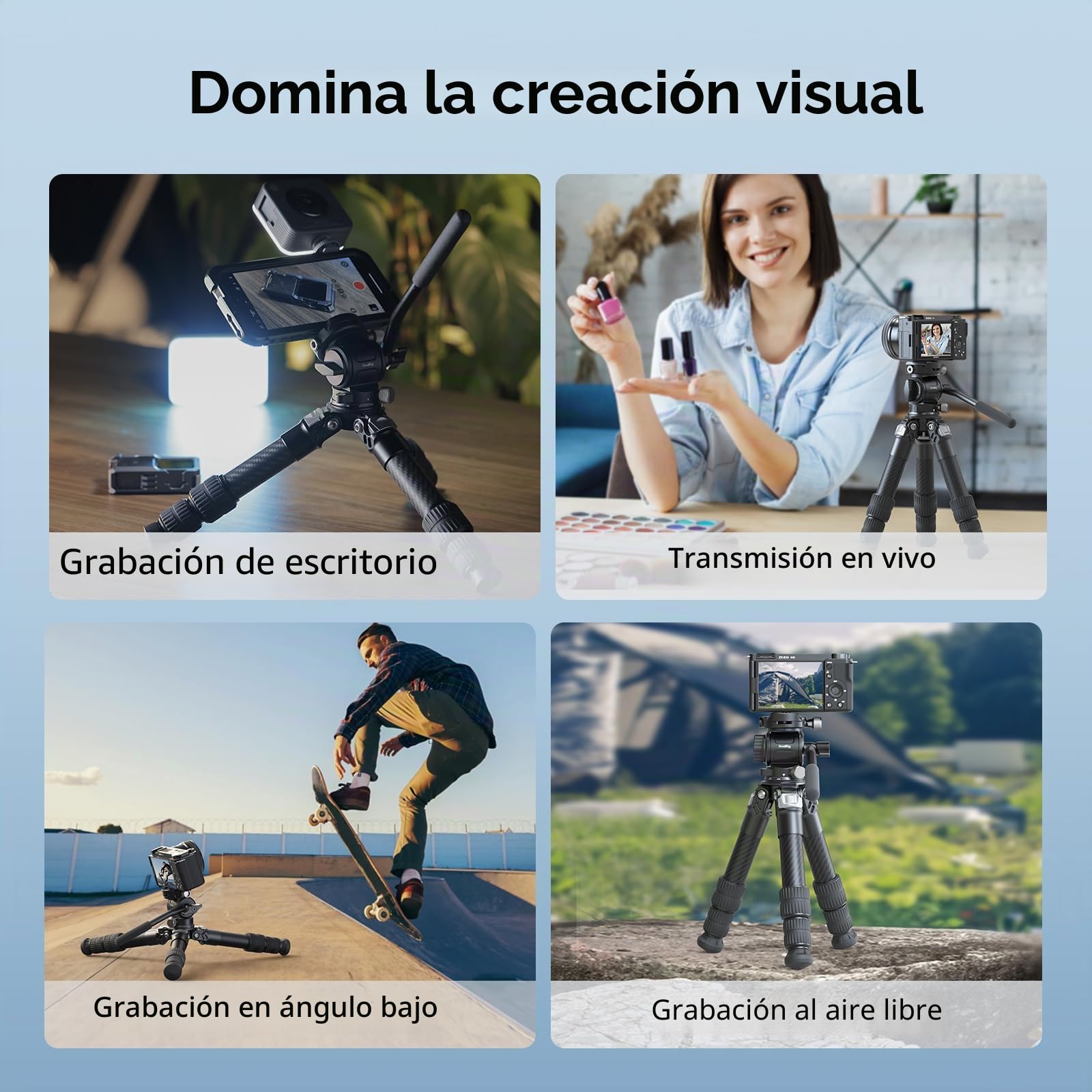 SMALLRIG Kit de Trípode de Mesa Portátil de Fibra de Carbono, Mini Trípode de Escritorio Compacto de 17'' con Cabezal de Video, Alta Capacidad de Carga, Placa QR Incorporada para Arca - 5025