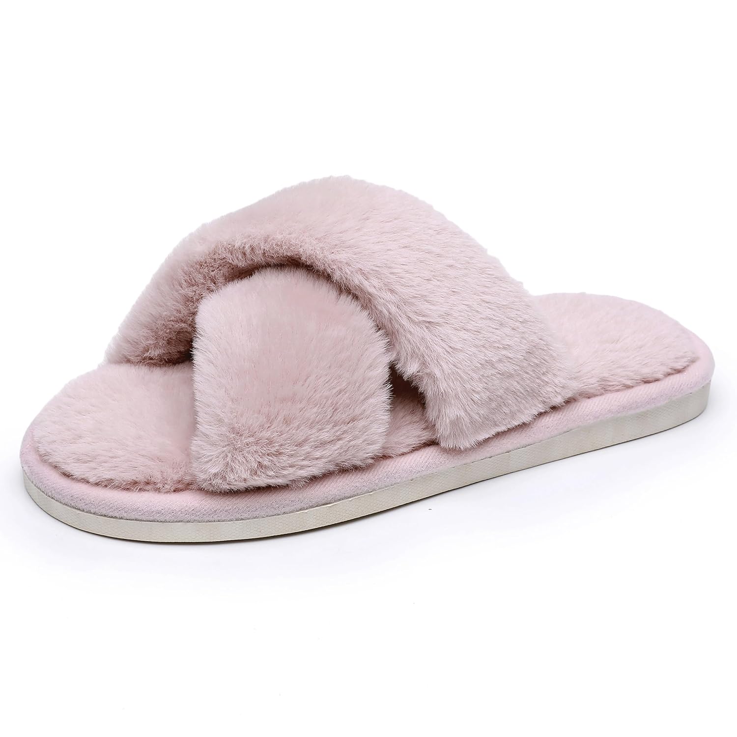 Crazy Lady Womens Fuzzy Fluffy Furry Fur Slippers Flip Flop Open Toe Cozy House Memory Foam Sandals Slides