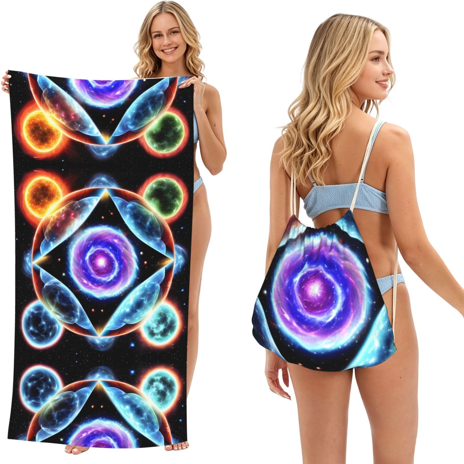 SXZVVBN Cosmic Stars 2-in-1 Beach Towel Bag, Quick Dry Sand Free Travel Towel Backpack for Adults