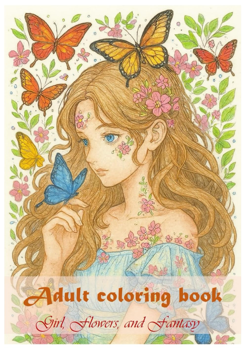 Adult coloring book: Girl, Flowers, and Fantasy