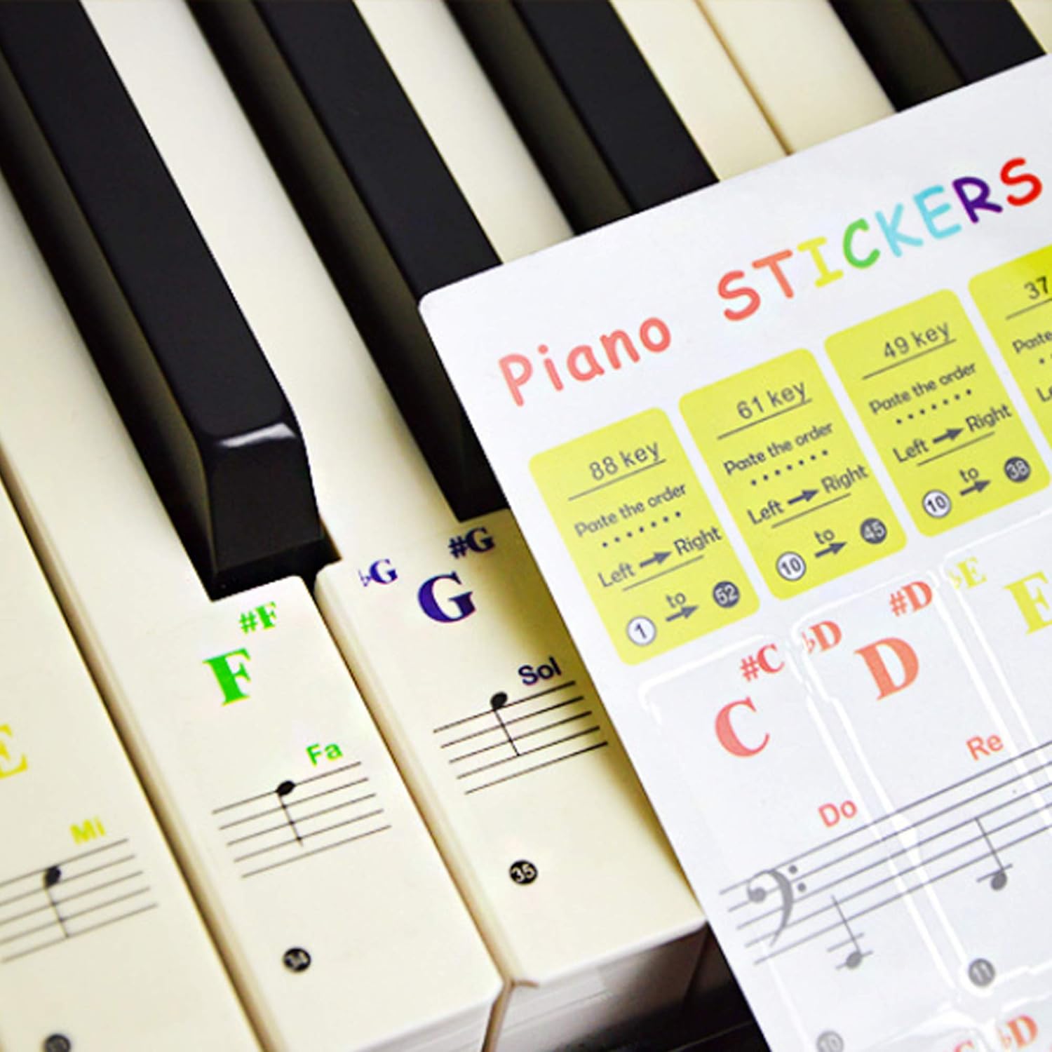 FGX Piano Key Stickers for 32/37/49/54/61/88 Keys, Electronic Keyboards