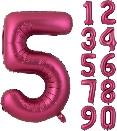 Globos con el número 5 de 40 pulgadas, color rojo vino, borgoña, de papel aluminio, con helio, globos grandes para decoración de fiestas de