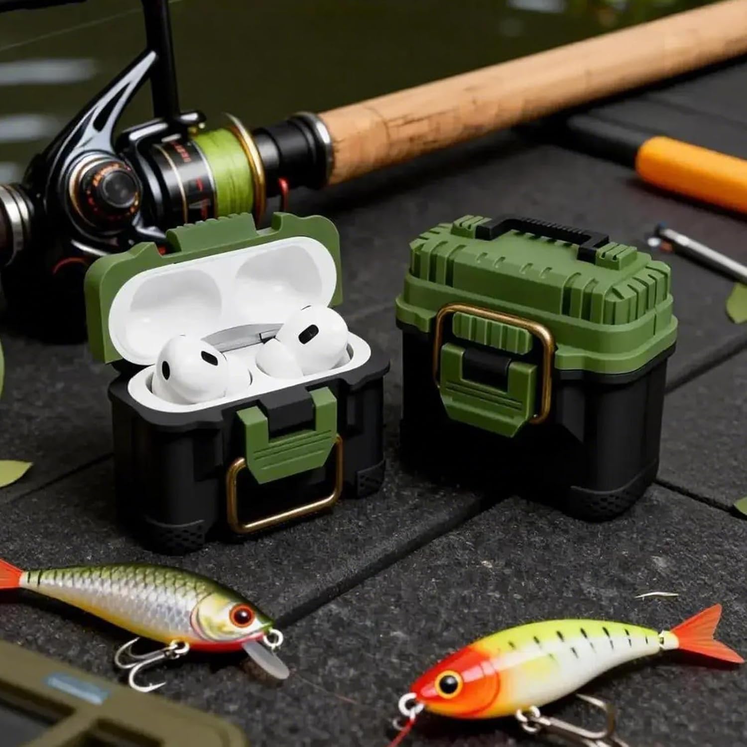 Fishing Gifts for Men - Fishing Tackle Box Style Protective Case for AirPods 3, Outdoor Cover with Secure Bronze Latch (Earphones Not Included), Unique for Fisherman, Dad and Anglers image 3