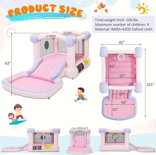 Miniatura 7 de Casa de rebote con pozo de bolas, casa inflable para niños todo en uno, castillo de salto, tobogán ancho, piscina de bolas, aro de baloncesto,