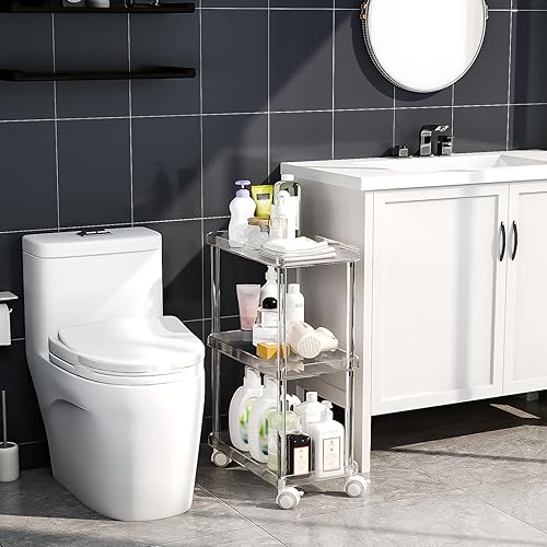 Miniatura 7 de Aquiver Carrito de almacenamiento delgado de acrílico, carrito utilitario de 3 niveles, para cocina, baño, sala de estar, lavandería, lugares