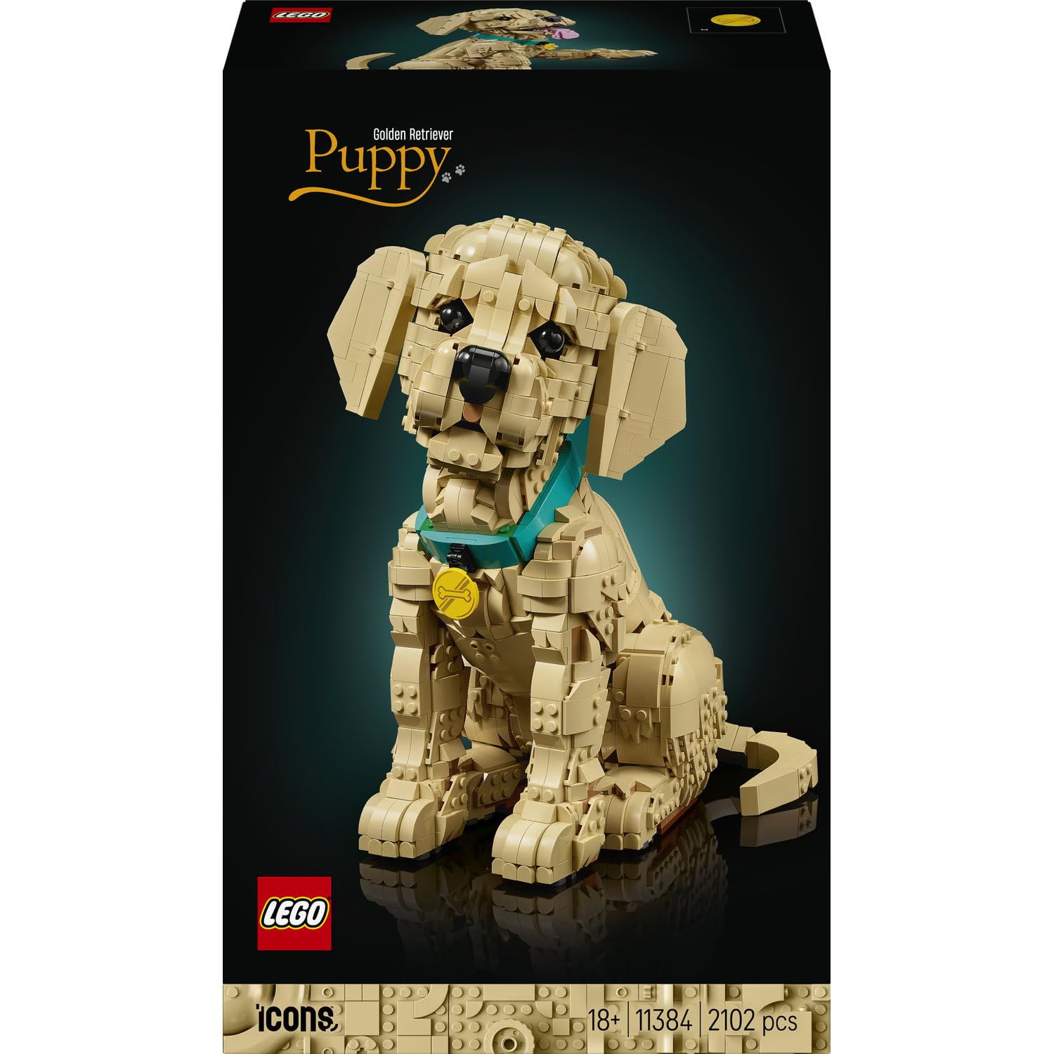 LEGO Icons Golden Retriever Puppy 11384 | Set for Adults, Display Model Kit, 3D Animal Figure with Collar & Medallion, DIY Shelf or Desk Decor, Gift Idea, 2102 Pieces