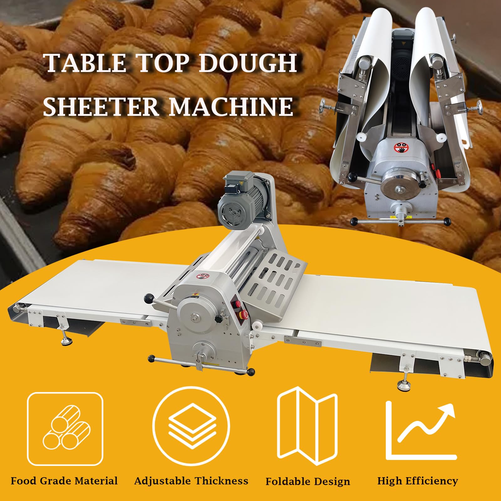 EQCOTWEA Tabletop Dough Sheeter Machine Reversible Dough Pastry Press Machine Croissant Laminator Fondant Folding Sheeter Dough Rollar Press Sheeter Dough Flatten Press Crisp Machine 20x78.7in 110V
