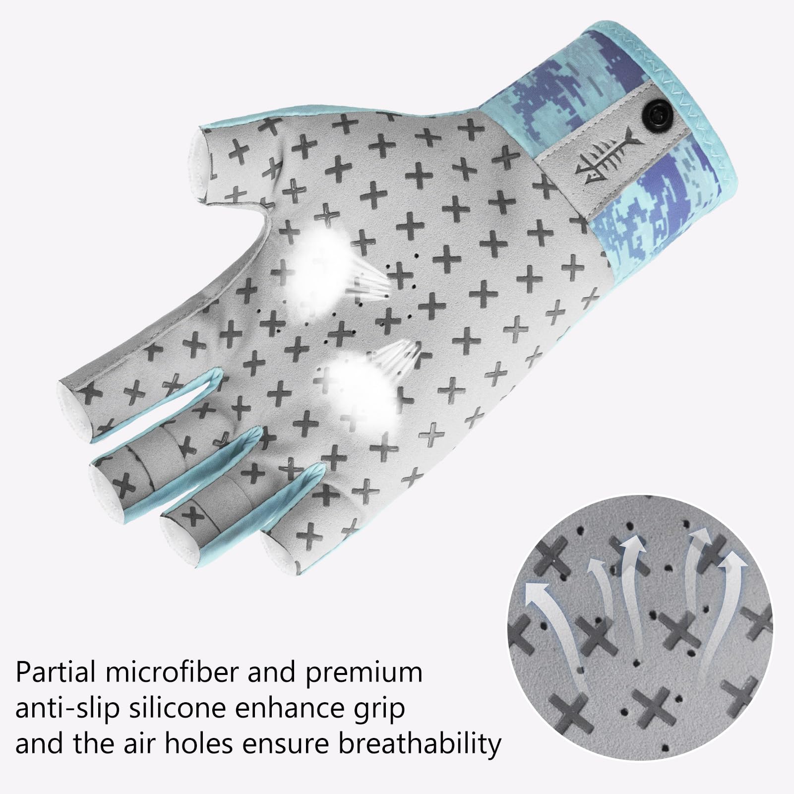 BASSDASH Guantes de sol de 3/4 dedos UPF 50+, transpirables, antideslizantes, palma de silicona para hombres y mujeres, pesca, ciclismo, correr