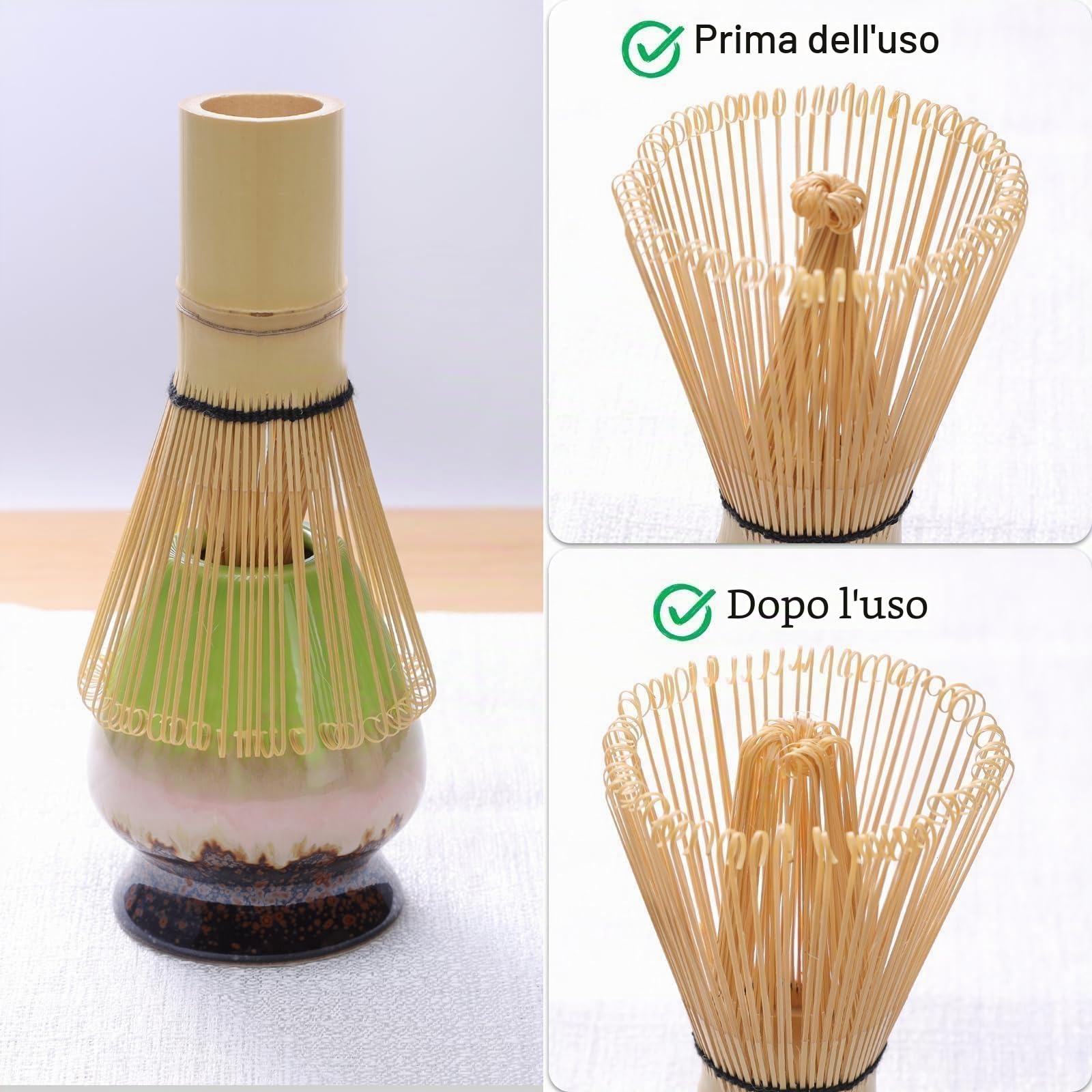 Premium Matcha Set di 4 pezzi Chase in bambù, cucchiaino, supporto in ceramica, ciotola per beccuccio, accessorio perfetto per cerimonia del tè giapponese, regalo per gli amanti del matcha