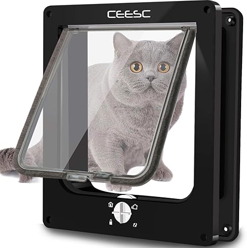 CEESC Puerta extragrande para gatos (tamaño exterior de 11.6 x 9.8 pulgadas), puerta giratoria de 4 vías con bloqueo para puertas interiores y disponible en Yaxa Colombia