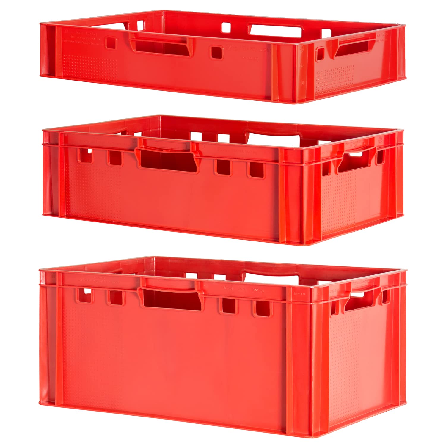 Stapelkiste Set Fleischerkiste Metzgerkiste Metzgerwanne Aufbewahrungsbox mit Deckel Kunststoff Rot Kisten Transportkisten Eurobox Box Wanne Plastik Kingpower