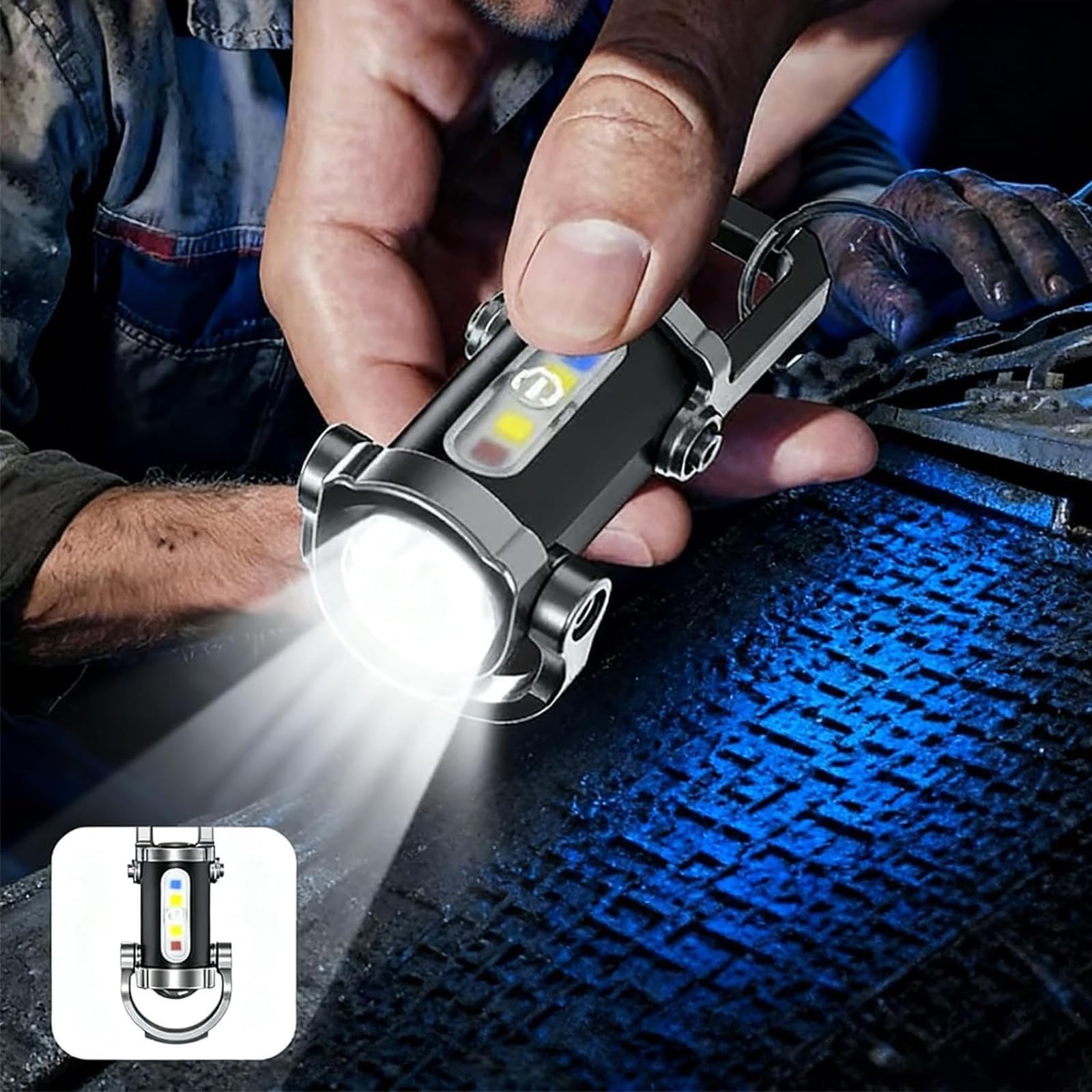1200 Lumen Keychain Flashlight & Phone Charger, USB-C Rechargeable Mini EDC Light, 7 Modes, Carabiner Clip, Weather-Resistant, Pocket Torch for Camping, Hiking & Emergencies(2pcs)