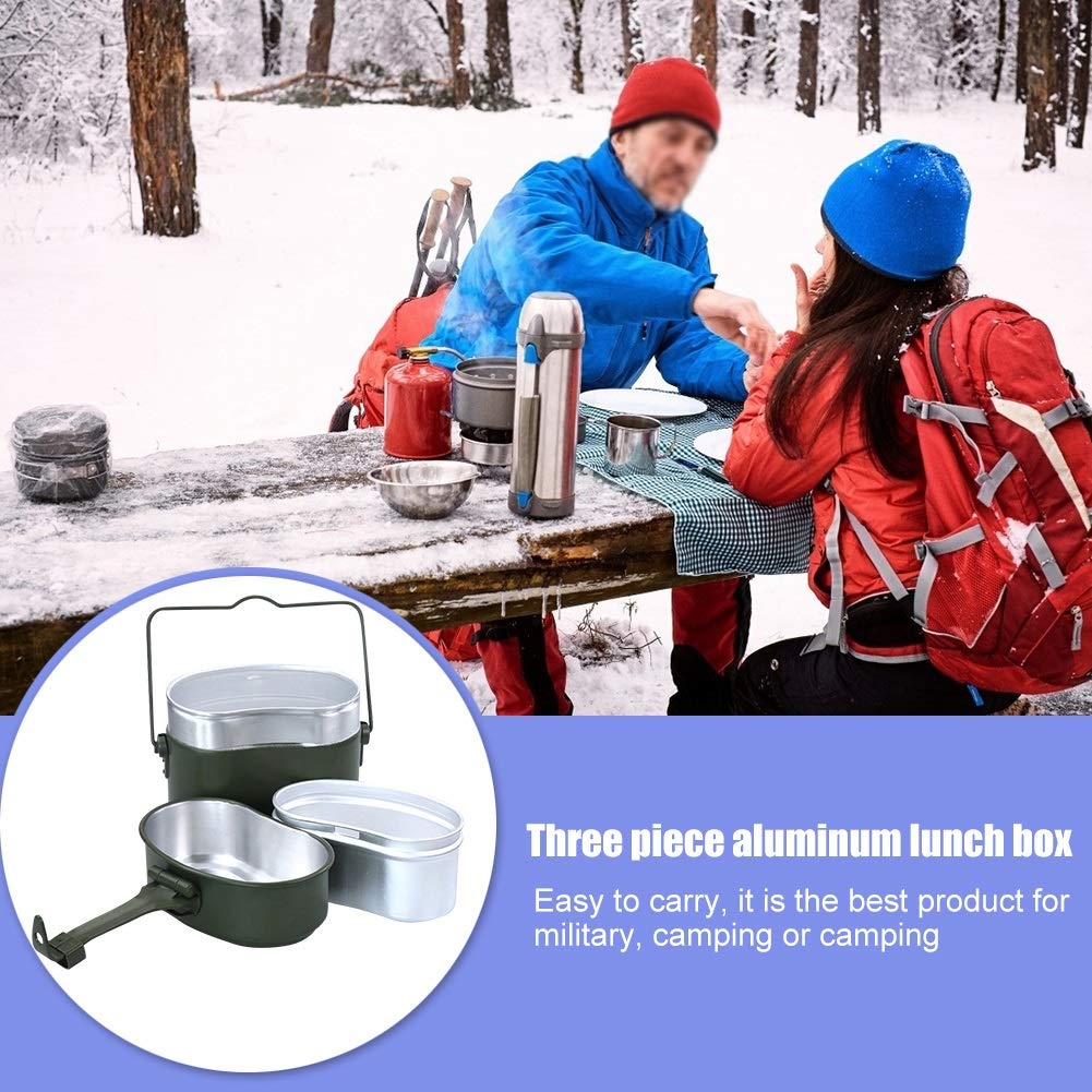 Set di pentole Portatili per Pranzo al Sacco da Campeggio 3 in 1, Escursionismo, Picnic, Sopravvivenza, Ciotola per Pranzo