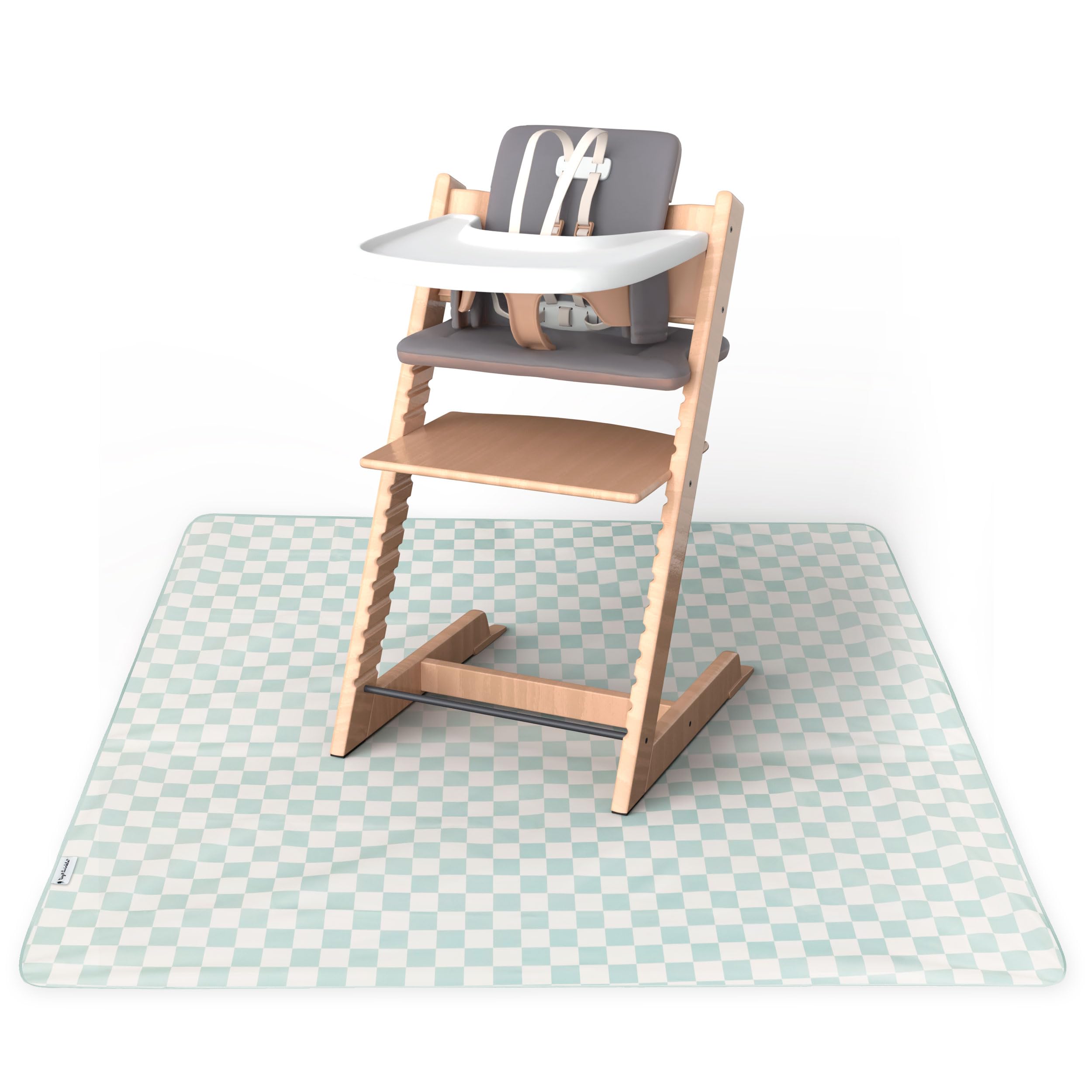 Tiny Twinkle Mess-Proof Splat Mats for Under high Chairs or Table Cover Art Projects for Baby and Toddler - Waterproof, Washable Floor or Table Splash mat 51" x 51" (Sage Checkers)