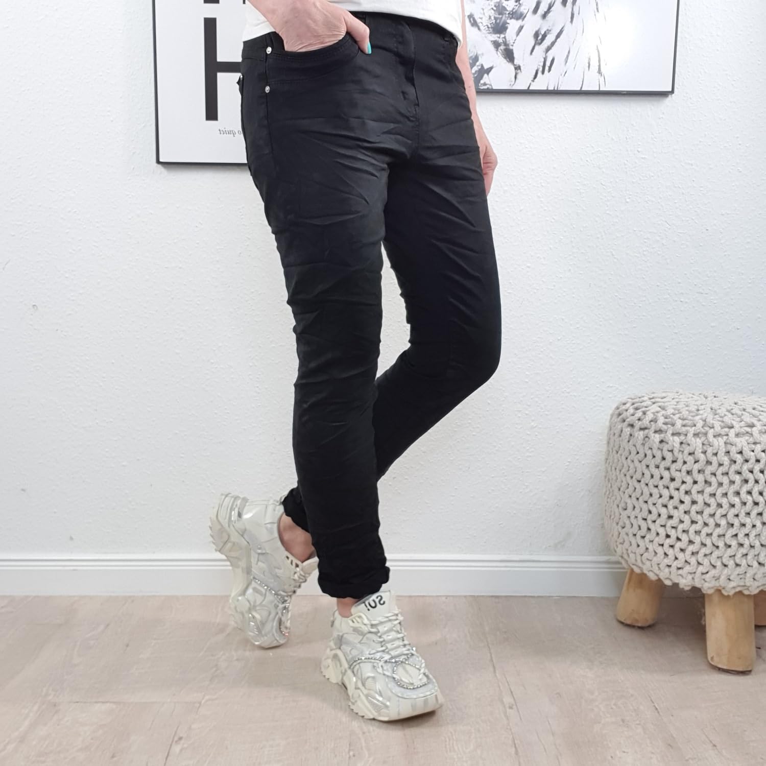 Karostar Damen Stretch Twill Jeans| Slim Boyfriend Style| Zipper und Knopf| 5- Pocket Basic Hose
