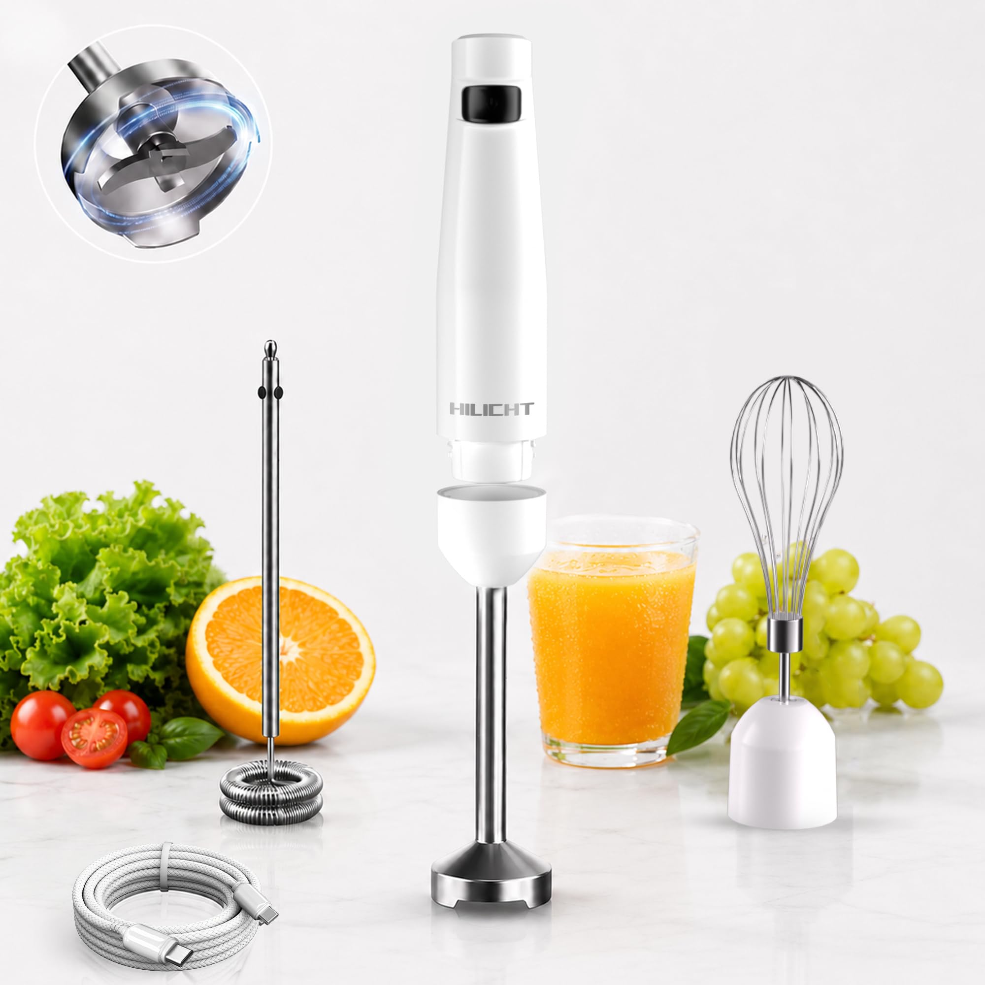 Cordless Hand Blender， 21V Rechargeable Immersion Blender with 60+ Bowl Battery Life， 4-Point Stainless Steel Blade， Variable Speed & Egg Whisk - for Soups， Smoothies， Baby Food (White)-image-26