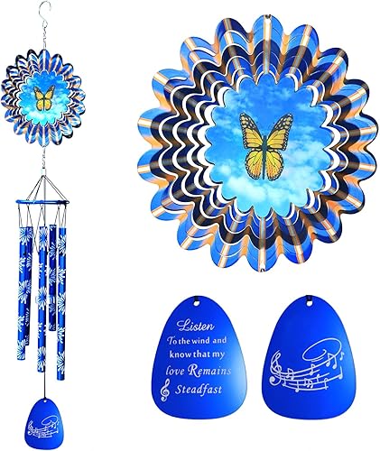 Miniatura 11 de Campanillas de viento de mariposa de 33 pulgadas para exteriores Carillón de viento conmemorativo de condolencias de tono profundo con giratorio