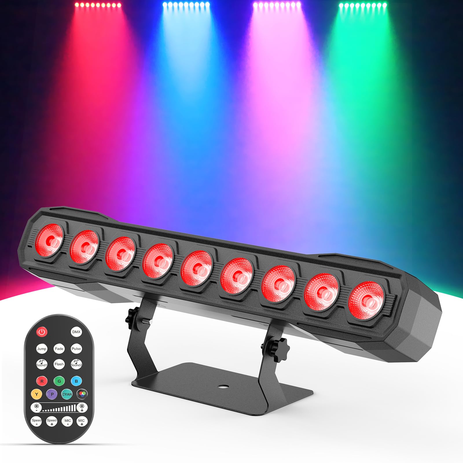 Wallwasher Luce da Palcoscenico 60W, 9 LED RGBW Barra Luminosa con Telecomando DMX512 Stroboscopio Luce da Discoteca Controllo Audio per Bar DJ Feste Matrimoni Esterni