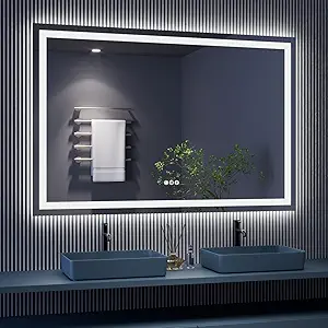 Amorho LED Bathroom Mirror 60'' X40'' with Front and Backlight, Large Dimmable Wall Mirrors with Anti-Fog, Shatter-Proof, Memory, 3 Colors, Double LED Vanity Mirror