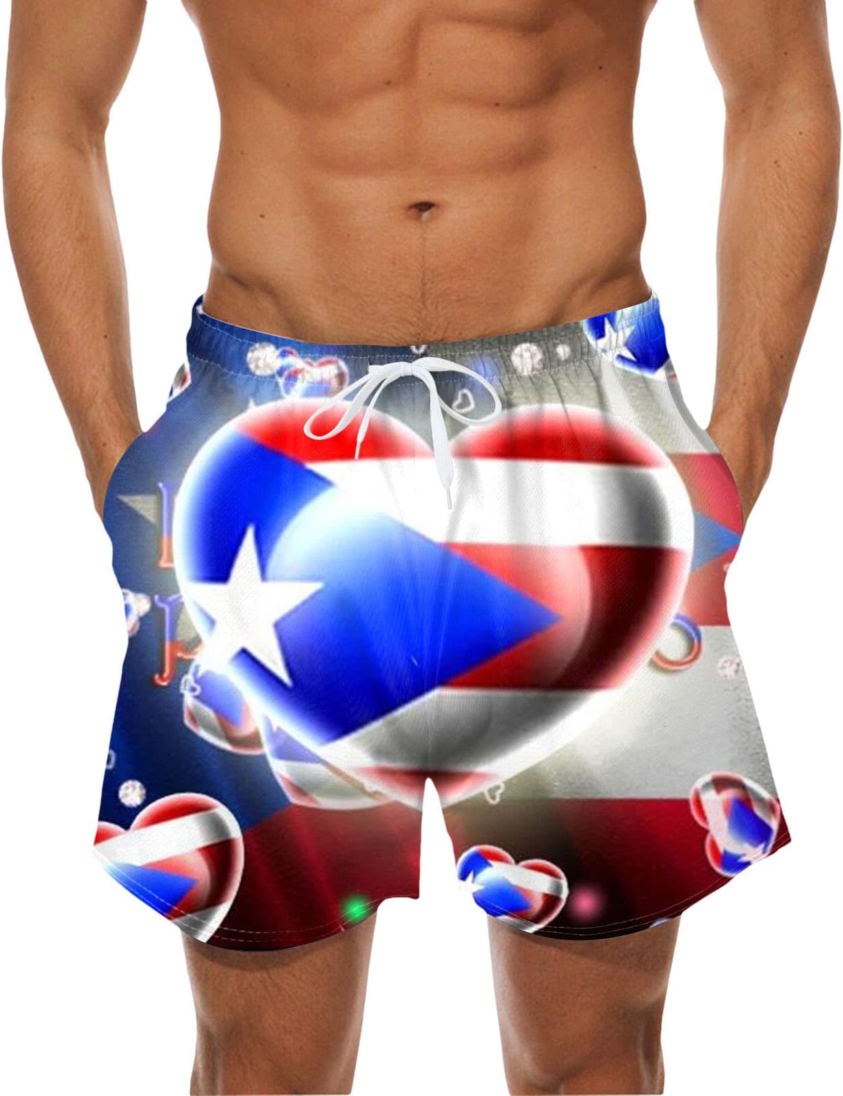 Lined Swim Trunks for Men No Mesh Mens Independence Day Digital 3D Printing Breathable Mesh Printed Beach Shorts Beach Pants Mens Swimming