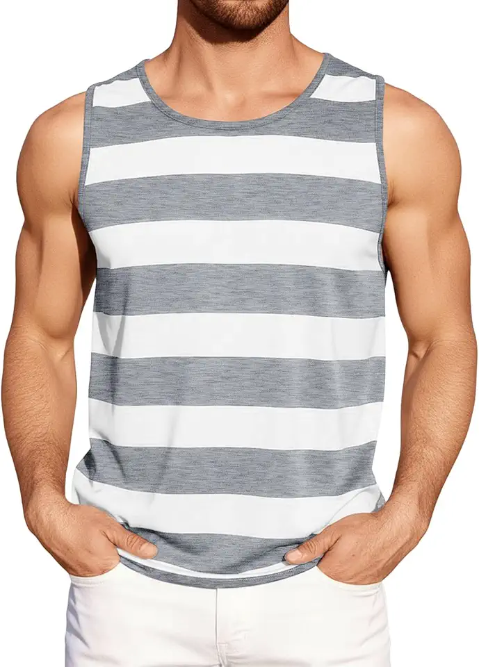 Runcati Mens Workout Tank Tops Sleeveless Striped Muscle Gym T Shirts Casual Summer Beach Tee Tops