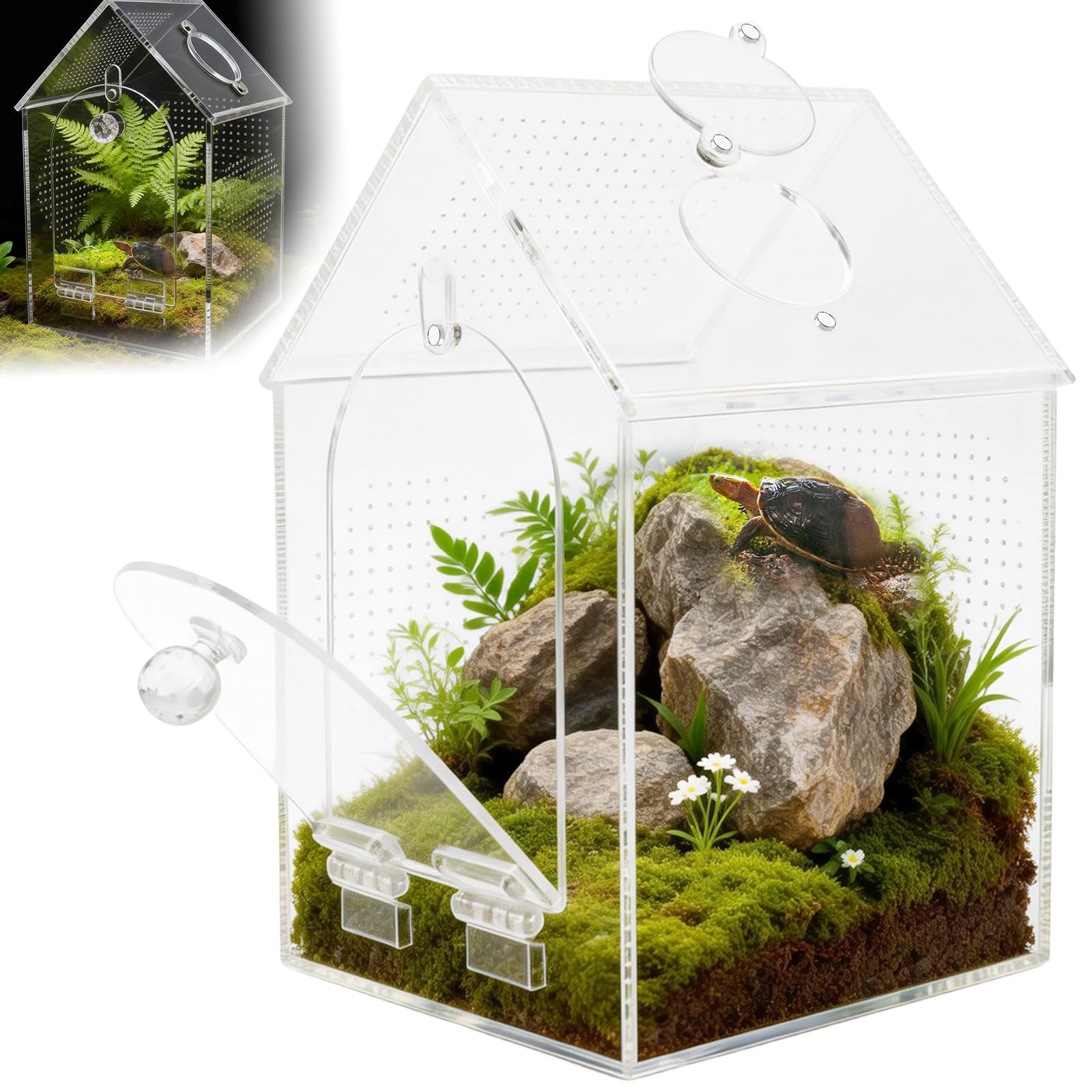Jumping Spider Enclosure,Acrylic View Insect Terrarium with Magnetic Door,12x12x13.5cm eptile Enclosure Versatile Jumping Spider Tank for Tarantula, Gecko, Chameleon, Beetle and Mantis