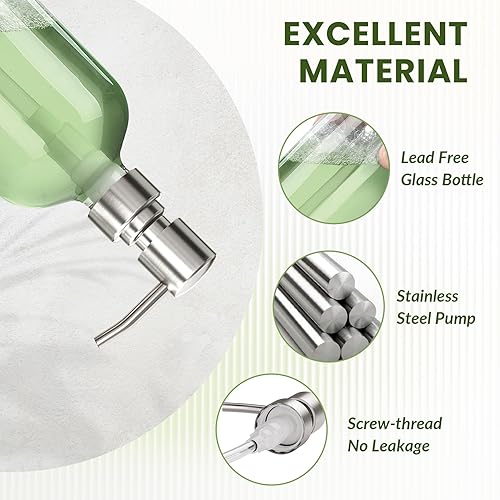 Vista 11 de AmazerBath Dispensador de jabón de vidrio ámbar, paquete de 2 botellas vintage marrón con bomba de acero inoxidable, botella dispensadora de jabón