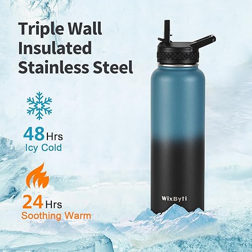 Miniatura 2 de Botella de agua tipo termo, aislamiento triple pared al vacío, acero inoxidable, asa cuerda de paracaídas, calcomanías, frío 48 horas, a prueba de