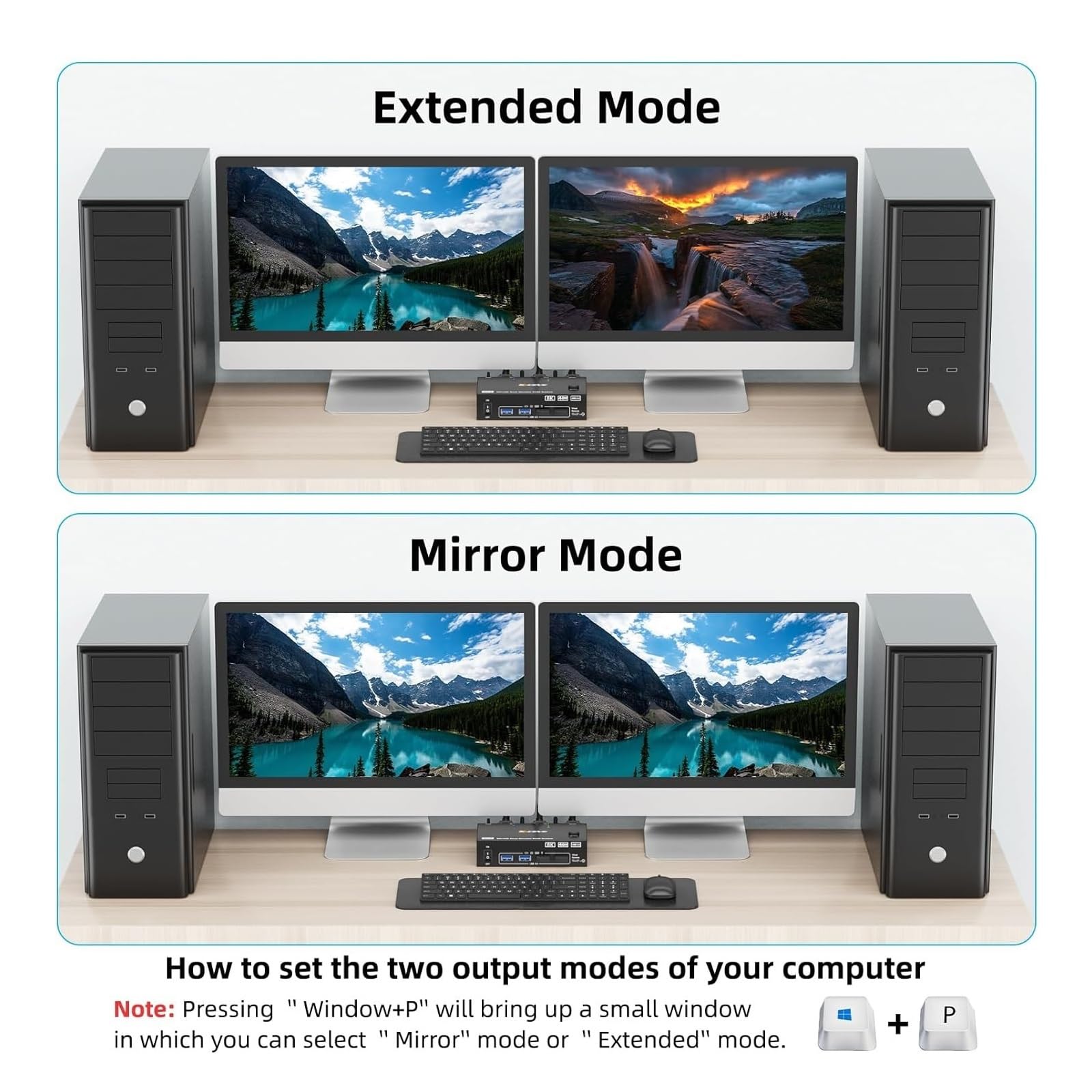 Konwerter Cyfrowy, Przełącznik KVM 4K@144Hz 2 monitory komputery 8K@60Hz, KCEVE i Displayport na dwa z 4 portami USB 3.0