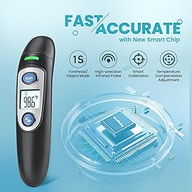 Infrared Thermometer for Adults,Forehead and Ear Thermometer for Fever, Babies, Children, Adults, Indoor and Outdoor Use (Black)