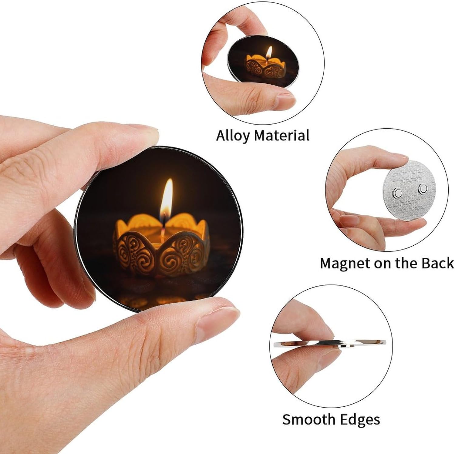 Burning Candle Refrigerator Magnets 2 Inch Alloy Strong Fridge Magnets Refrigerator Decor Round Magnetic Stickers for Whiteboard, Kitchen, Office, Home, Cabinet and Photos image 3