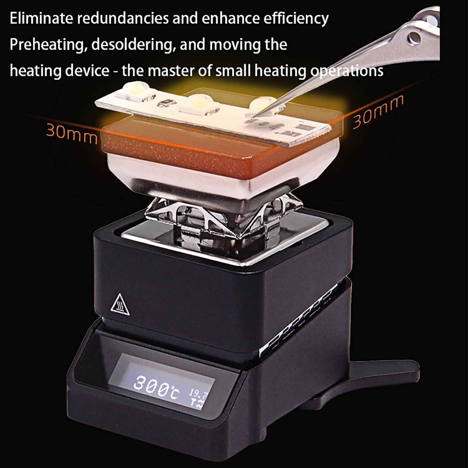 Placa caliente de soldadura digital, mini estación de precalentador de placa caliente con controlador extraíble, área de calefacción de 30 x 30 mm y constante inteligente de 100-300 °C, calentamiento