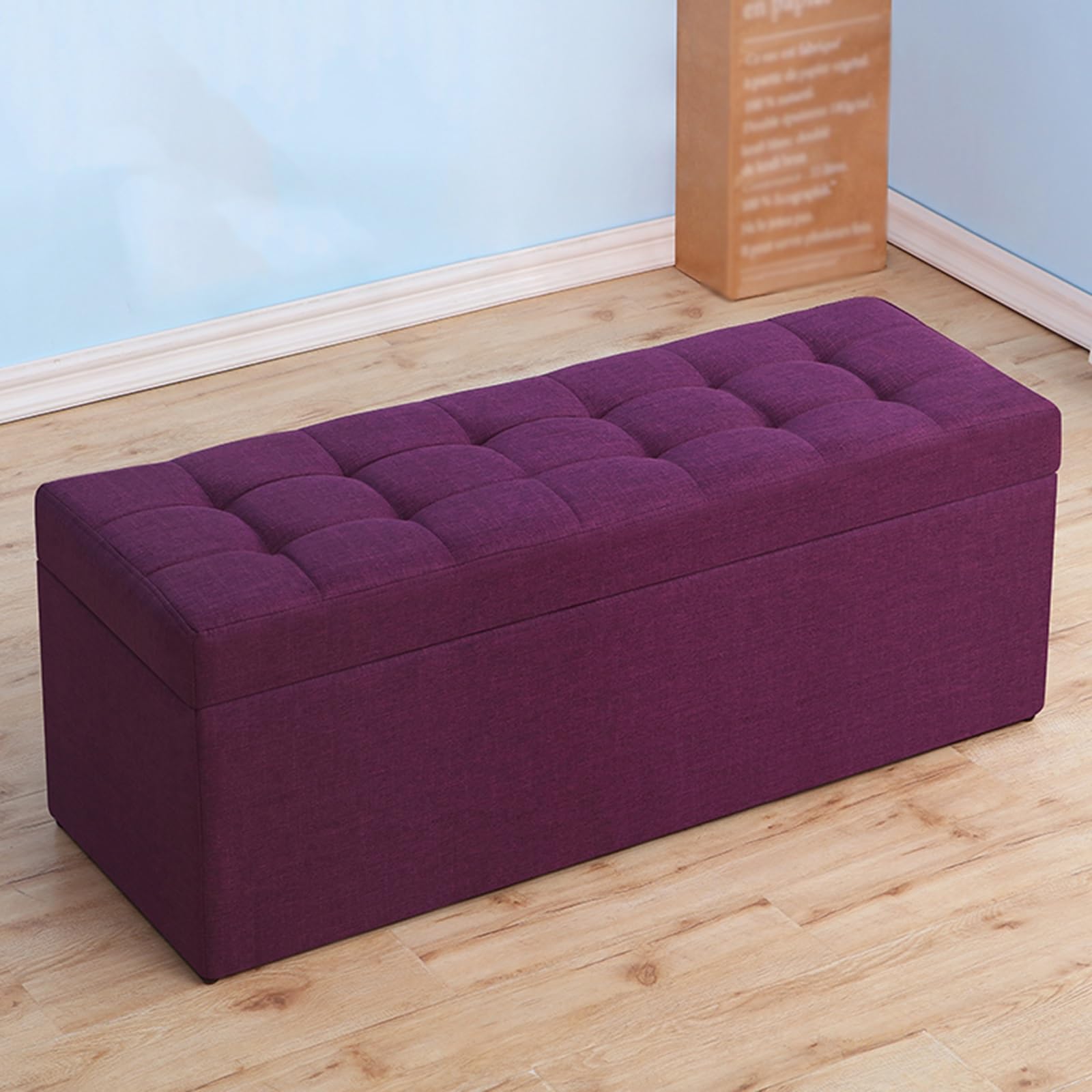 Banc ottoman rembourré en lin grand espace de rangement moderne