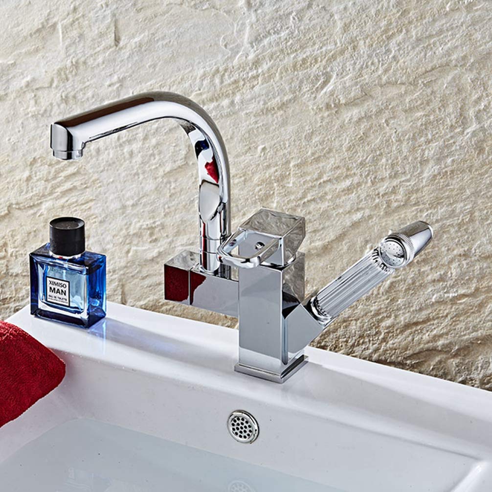 ZYCHSJXA Deck Mounted Kitchen Faucet Dual Spout Water Outlet Tap Pull Out Swivel Mixer Chrome