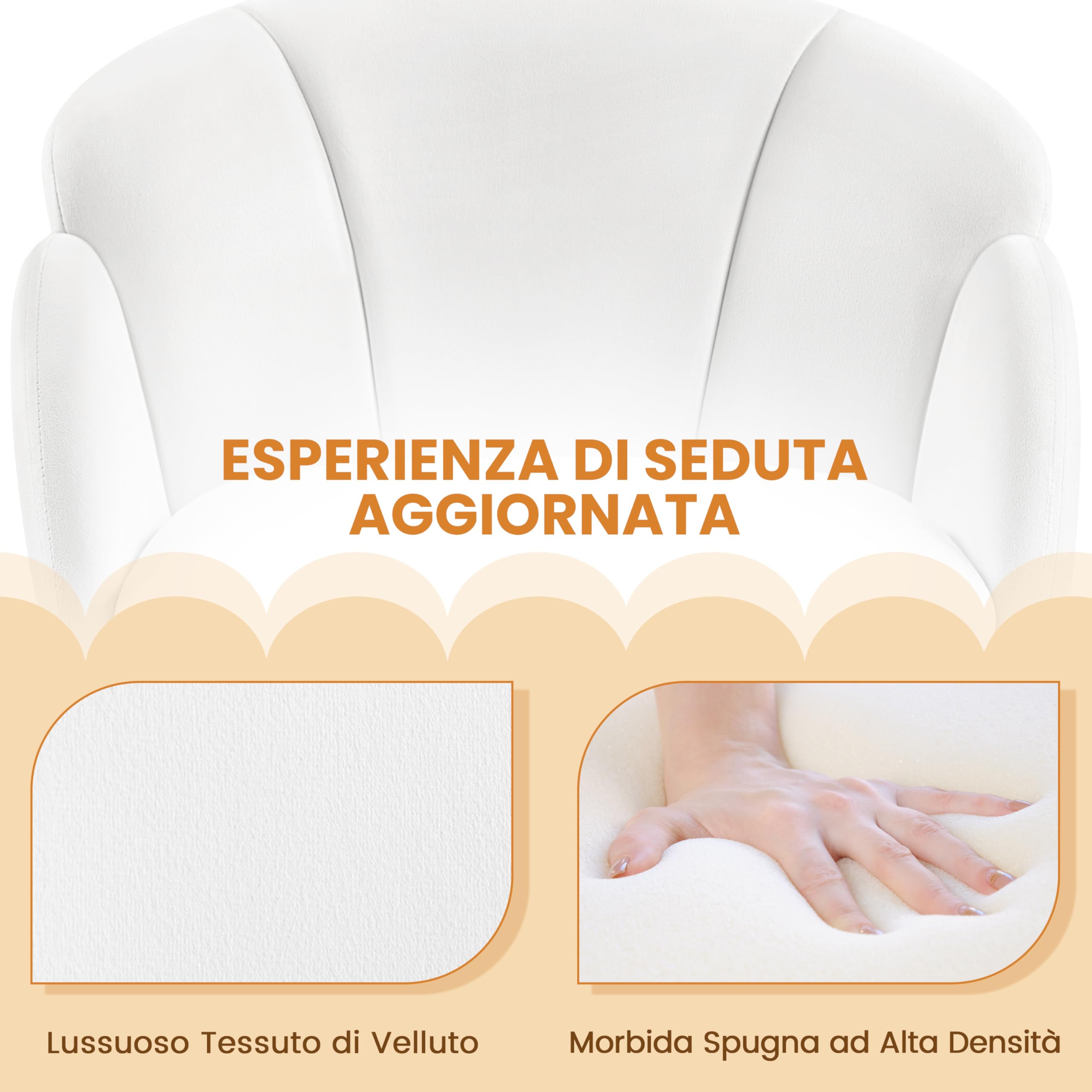 Yaheetech Sedia Imbottita da Pranzo in Velluto Poltrona da Salotto a Forma di Fiore a Girevole a 360° Poltrocina con Cuscino Rimovibile per Cucina Sala Camera da Letto 57 × 61 × 75 cm Bianco