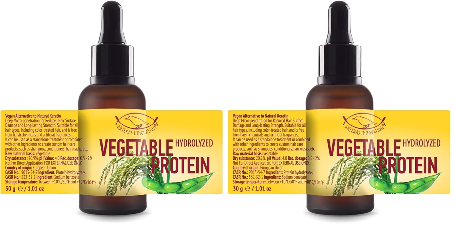 HYDROLYZED VEGETABLE PROTEIN - Liquid - Vegan Alternative to Natural Keratin - for Homemade Cosmetics Shampoos, Conditioners - 1 oz (Pack of 2)