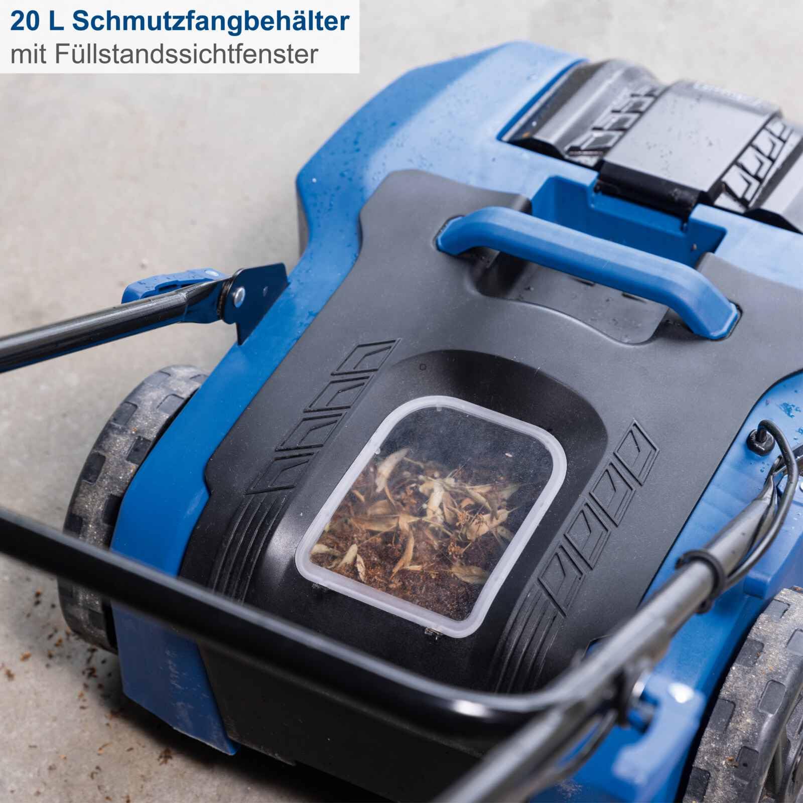 Scheppach Spazzatrici a batteria C-S610-X, larghezza di lavoro 610 mm, max. Superficie di prestazione 2000 m2 | Velocità di spazzolatura 160/190 / 220 U/Min | Contenitore di raccolta sporco 20L |
