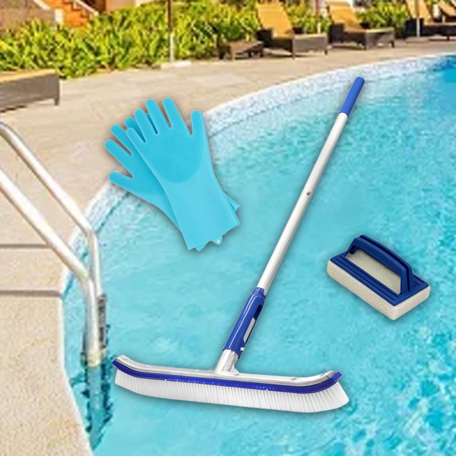 44 cm Poolreinigungsbürste mit Aluminiumstange, Teleskopierbar, Einfache Montage, für Poolwände, Fliesen Und Böden, Vielseitig Einsetzbar