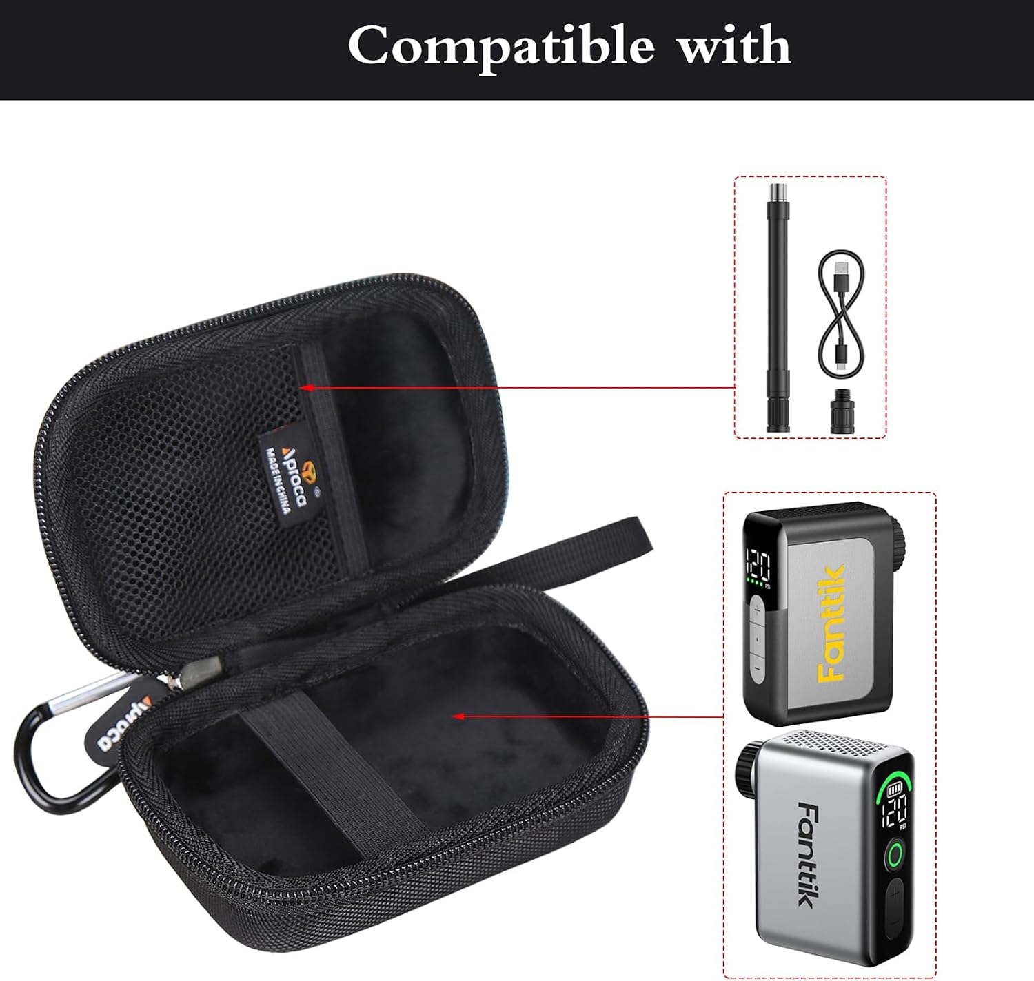 Aproca Case Compatible with Fanttik X10 Ace Tiny Mini Electric Bike Pump, Portable Hard Storage Bag for Accessories (Case Only)