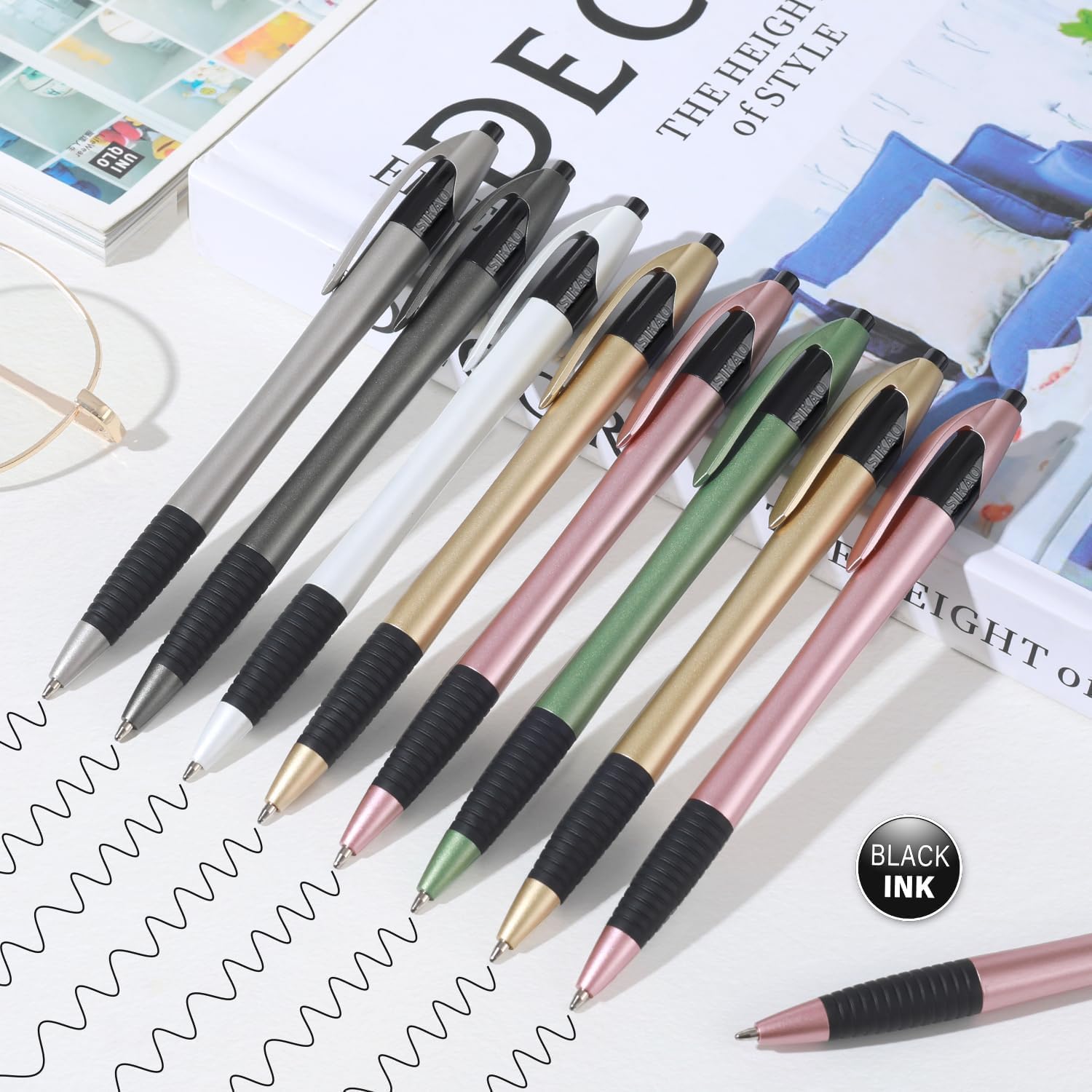 Lot de 100 stylos à bille de luxe en vrac, pointe moyenne de 1 mm, finition métallique esthétique, pour enseignants, étudiants, réceptions et cadeaux d'entreprise